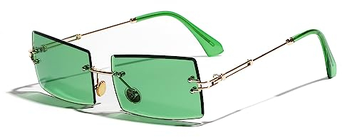 YUELUQU Retro Rahmenlose Sonnenbrille für Damen Herren Mode Retro Rechteck Brille Quadratische durchsichtige Sonnenbrille (A-Grün/grün)
