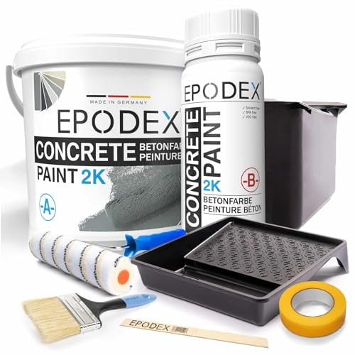 EPODEX 2K Betonfarbe | Bodenfarbe mit Zubehör für Garagenbodenbeschichtung, Bodenbeschichtung | hochdeckend, wasserfest | Keller, Garage, Werkstatt | 12kg (46m² für 2 Anstriche)