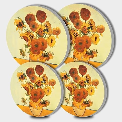 Walarky Sunflower Vase Picture Round Hob Covers 4-Piece Stove Plate Cooker Hob Covers for Cookers Top Burner Gas Range Protector Cookware Accessories Cooktop Farmhouse Decor