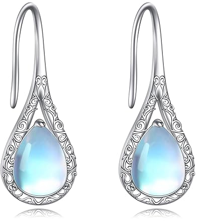 Mondstein Ohrringe Sterling Silber Pull Through Threader Nordic Floral Lange Piercing Ohr Linie Ohrhänger Schmuck Geschenke für Damen Mädchen