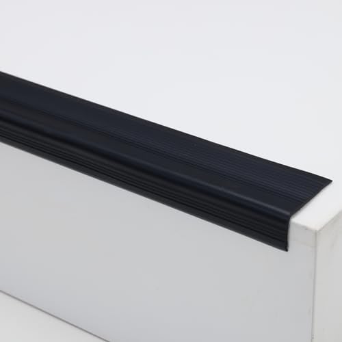 Trimold Vinilo Antideslizante para Nariz de Escalera, Peldaño de Escalera Antideslizante Adhesivo, Protector de Borde de Moldura Flexible de Goma para Uso en Interiores y Exteriores (5m, Negro)