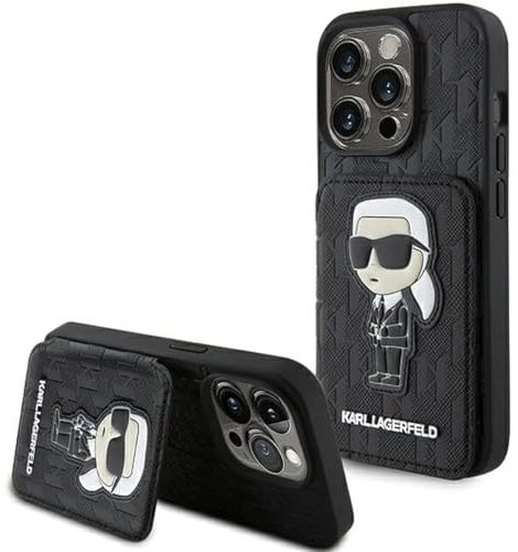 Karl Lagerfeld KLHCP15XSAKKNSCK Hülle für iPhone 15 Pro Max 6.7 Schwarz hardcase Saffiano Cardslots and Stand Monogram Ikonik Patch