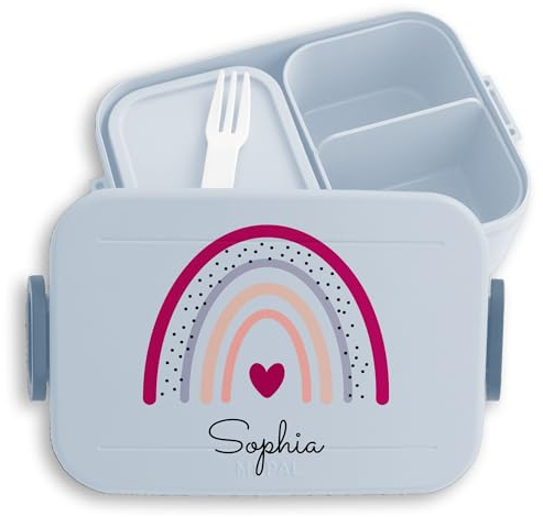 Kinder Bento Box Midi Lunchbox für Mepal Bentobox - Regenbogen Brotdose Regenbögen Vesperbox I - 900 ml - Hellblau - personalisierte geschenke mädchen schule brotboxen kindergarten rainbow name