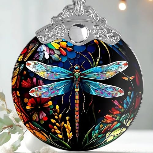 Jocidea Christmas Dragonfly Ornament - Stained Glass Decor for Tree, Holiday Decorations and Xmas Gift Ideas