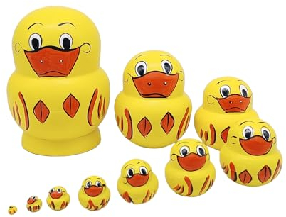 PUCHEN Russian Dolls Yellow Ducks, Wooden Yellow Duck Russian Dolls - Desktop Ornament For Cabinets, Living Room, Bookshelves, Offices