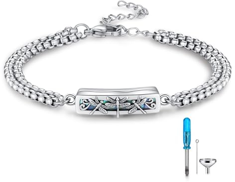 REDSUN Libelle Urnen Armband 925 Sterling Silber Urne Armreifen für Asche Memorial Keepsake Kremation Memorial Urne Armband Feuerbestattung Schmuck für Damen Herren Veinstellbar