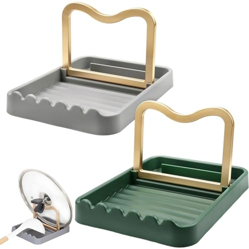 Zfseyuh 2 Pièces Repose Cuillère Cuisine Support Couvercle Repose Cuillère Porte-Couvercle Pliable Repose Ustensiles de Cuisine