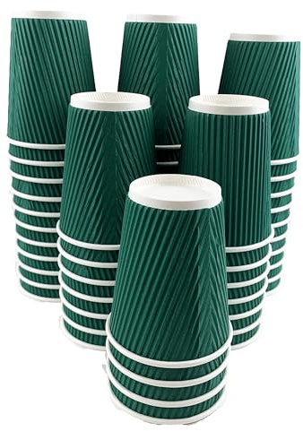 Heyiwell 50 PC Paper Coffee Cups,8 OZ Green Insulated Ripple Wall Paper Coffee Cups Suitable for Cold/Hot Coffee, Chocolate, Juice or Tea