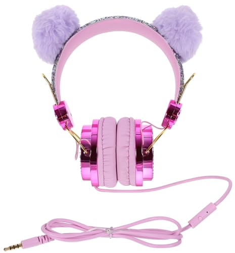 jojofuny Junge Mädchen-Headset Mit Lautstärkebegrenzung Verstellbar Und Plüschig Glitzernde Ohrhörer Für Reisen Kompatibel Mit Tablets Und Handys