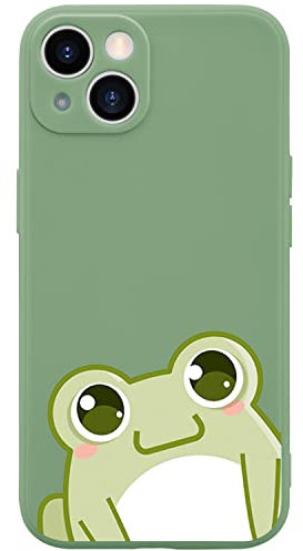 Wihytec Green Frog Phone Case for iPhone 15 Cute Frog Case Cover Liquid Silicone Soft Gel Rubber Anti-Scratch Durable Girly Women Matte Phone Cover Microfiber Lining Protective Cover