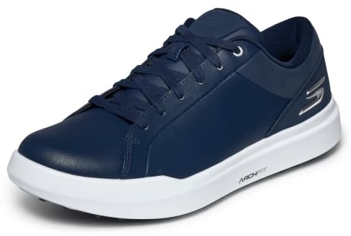 Skechers Drive 6 Arch Chaussures de Golf sans Crampons en Cuir pour Homme Coupe décontractée, Bleu Marine, 45.5 EU