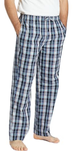 Jveyvth Pantalon de pyjama pour homme 100 % coton à carreaux avec poches et braguette à boutons, rose, XL