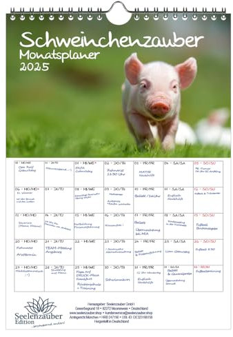 Schweinchenzauber Planer DIN A4 Kalender für 2025 Schweine Schweinchen - Seelenzauber