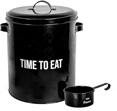 fisura. - Conteneur pour nourriture d'animaux time to eat. Conteneur pour croquettes avec couvercle et pelle doseuse. Conteneur pour nourriture en métal. Capacité de 5 kg.