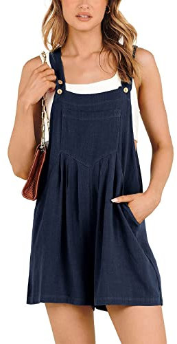 Salopette Corta Da Donna, Tuta Per Pantaloni In Cotone E Lino Salopette Premaman Casual Moda Allentata Elegante Estivi Con Spalline Solidi Con Tasche Senza Maniche Retrò Pantaloncini