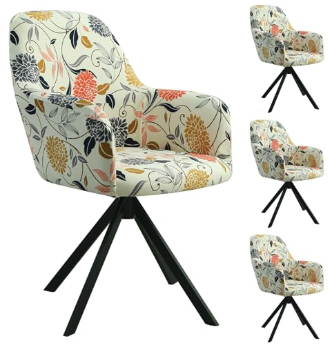 IGTOPS 2er/4er Set Stretch Stuhlbezug für Bürostuhl, Computerstuhl, Drehstuhl, Universal Stuhlhussen mit Armlehne, Abnehmbar Waschbar, Für Haushalt & Wohnen, Esszimmer,Hotel (4, Blume)