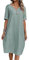 Summer Dress Women's V-Neck Linen Dresses Short Sleeve A-line Dress Midi Dress Beach Dress Casual Dress with Pockets, Green, L