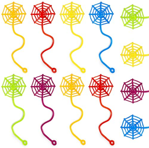 Yeefunjoy 12 Stück Sticky Spinnennetz für Kinder, Sticky Spinnennetz Kinder, Bunte Glibberhand Mitgebsel Spielspaß Giveaway für Kindergeburtstag Partygeschenke, Belohnungen im Klassenzimmer für Jungen