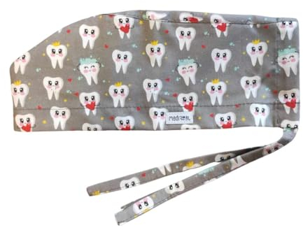 MEDIZAL FASHION - OP Haube mit Schnüren, Arzt Kostüm Zubehör Unisex, Hauben Stoff Wiederverwendbare, Krankenschwester Zubehör Baumwolle, Arzt Haube, Medizinische Kappe - Zähne Grauem Hintergrund