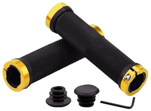 Vonmerie rutschfeste Fahrradlenkergriffe von mit Aluminiumschloss – ideal für Rennräder, MTBs und Citybikes (Gold)