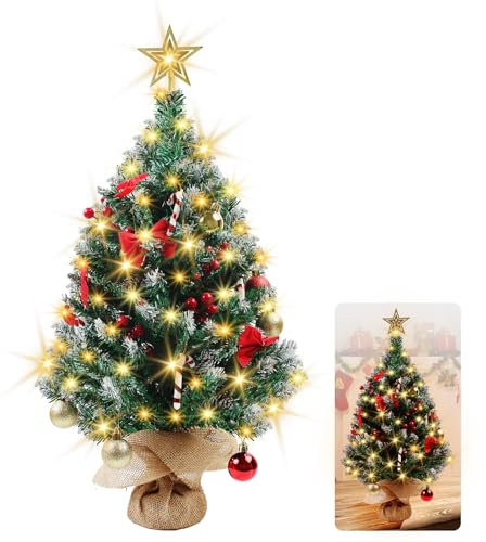 MaxEarn Mini Weihnachtsbaum mit 50 warmweiß LEDs 8 Licht Modi, 60cm Tisch Christbaum Künstlich mit Stern-Baumspitze und 40 DIY Weihnachtsdekoration für Weihnachten und Neujahr Haus Büro Dekoration
