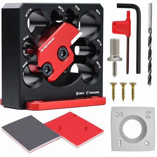 11pcs Dowel Maker Jig Kit, 5/16-3/4 Adjustable Electric Drill Milling Wood Round Rod Auxiliary Tool + 2 Wrench + 1 Nail Head + 1 Drill Bit + 3 Fixing Screws + 1 Spare Blade + 2 Sanding Sponges