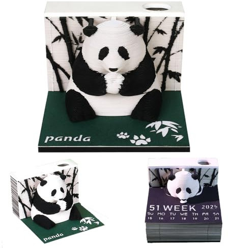 JXAXD Panda Kalender 2026 mit Stifthalter, 3D Kalender Abreißen 2026, 3D Notizblock Panda, 2026 Schreibtisch 3D Memo Pad Papier, Schnitzen Geschenk Desktop Dekoration für Halloween Weihnachten