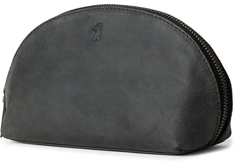 Berliner Bags Vintage Kosmetiktasche Zoe, Kulturtasche aus Leder, Schminktasche und Federmäppchen, für Damen - Dunkelgrau