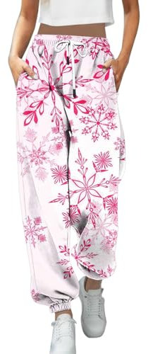 Weihnachts-Sport-Sweathose, Cinch-Hose, Baggy-Hose, lässig, aktiv, mit Taschen, Jogger, hässliche Hose, hohe Taille, Grafik, gemütlich, weich, athletisch, bequem, Laufen, Yoga, weiß, XXL
