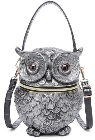 TAKOXIA Umhängetasche mit 3D-Eulen-Prägung, kreativ, Punk, Damen, Umhängetasche, Tierform, Handtasche, geeignet für verschiedene Anlässe