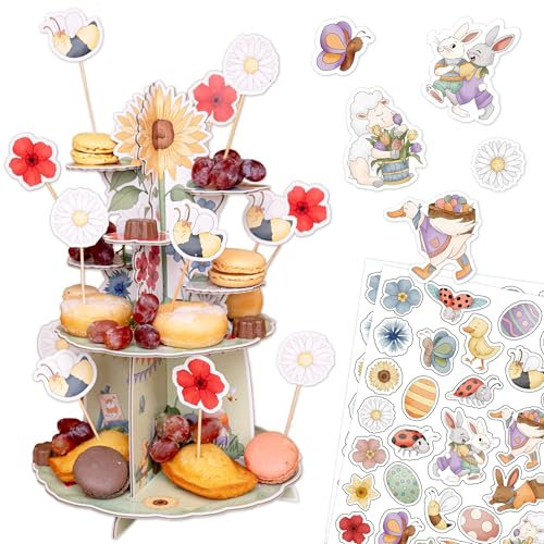 Papierdrachen Etageren-Set für Ostern - Tischset - Tischkonfetti - mit 12 Muffin-Stecker - perfekt für Naschereien