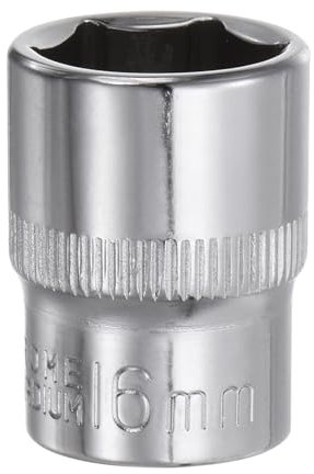 Sourcing Map 6-Point 3/8 Drive 16mm Deep Socket, 1.18 Length, 45# Steel, Metric Square Drive, Polished Chromed, Car Repair, Mechanical Maintenance, Home Use