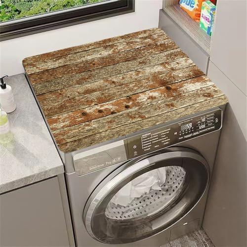 Highdi Funda Lavadora, Tablero Madera Retro Cubre Lavadora, Funda para Lavadora Antideslizante, Funda Lavadora De Tambor, Suave Recortable, Universal, para Lavadora, Cocina (Retro,40x50cm)
