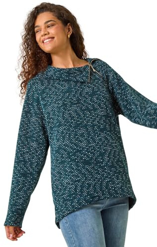 Roman Originals Women Side Split Zip Detail Tunic Top - Ladies Spring Everyday Summer Daywear Open Neckline Knitted Zip Fastened Comfy Long Sleeves Jumpers