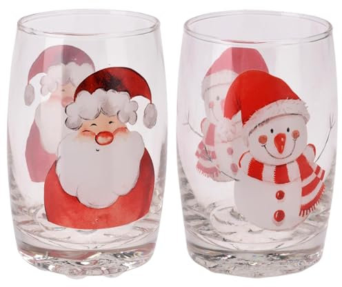 Daniel James Christmas Drinking Glasses – Set of Novelty Glass Tumblers for Adults & Kids Cold Drinks - Festive Glass Drinking Cups for Home, Kitchen, Xmas Party & Table Décor – Set of 2, 300ml