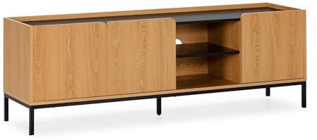 HOMN LIVING Mueble TV Curva 3 Puertas Color Roble, 160 cm (Ancho) 40 cm (Profundo) 55 cm (Altura)
