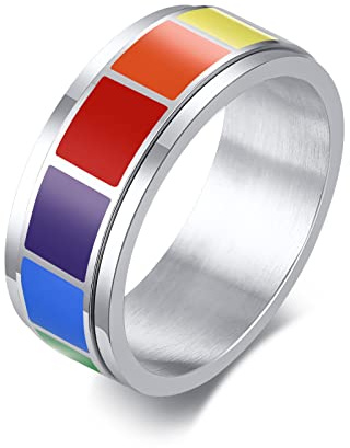 LAFATINA LGBT Gay Pride Spinner Ringe, Herren Damen Edelstahl Stressabbau Fidget Ringe, inspirierend und ermutigend, Hochzeits Bandringe