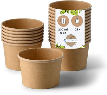 BIOZOYG Suppenbecher to go 25 Stück 200 ml / 8 oz, Ø 90 mm, braun Suppenschüsseln Einweg - Einweggeschirr - Alternative zur Plastikschüssel - To go Becher, Suppe, Soup Bowl