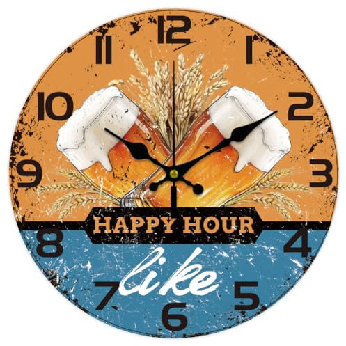 CHGCRAFT 12 Zoll Bier Wanduhr Retro Stil Batteriebetriebene Wanduhr Stille Nicht Tickende Runde Dekorative Uhr für Büro Haus Küche Dekor