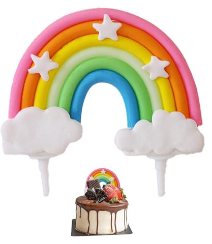Regenbogen Kuchen-Deko aus weichem Keramikmaterial –bunte Geburtstags-Partyaccessoires – Ideal für Familienfeiern, Kindergeburtstage & festliche Anlässe