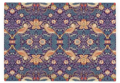 Purple Strawberry Thief Small Glass Worktop Saver - William Morris Artwork Smooth Kitchen Chopping Board/Protector Gift - 28.5cm x 20cm