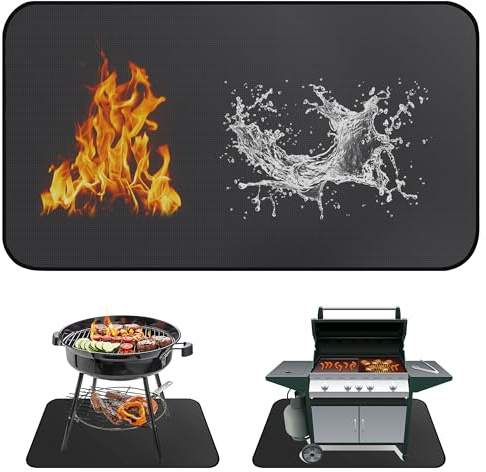 TranRantic Feuerfeste Unterlage, 106x150cm Faltbare Grillunterlage Bodenschutzmatte, Outdoor Grillmatte für Gasgrill Bodenschutz, Wiederverwendbar Grillunterlage für Boden Rasen