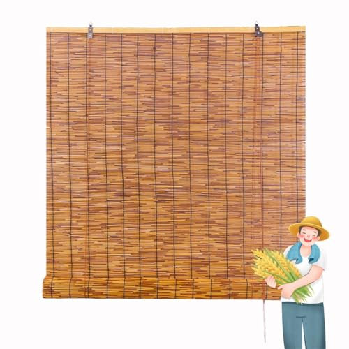 Générique Store en Bambou Exterieur, Rideau Enrouleur Bambou sans Percage 10 À 180 Cm Largeur, sur Mesure Stores Occultant, Rétro Persienne Terrasse Store Roulant avec Levage