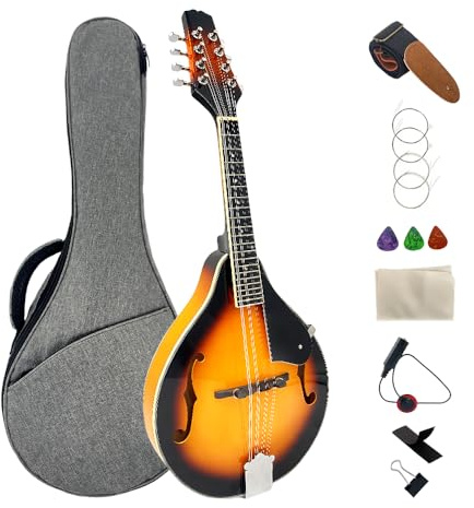 WUQIMUSC Mandolin Instrument A Style, 8 String, Lightweight Basswood Body - Acoustic Mandolin Kit with Gig Bag, Strap, Picks & Extra Strings for Beginners & Professionals