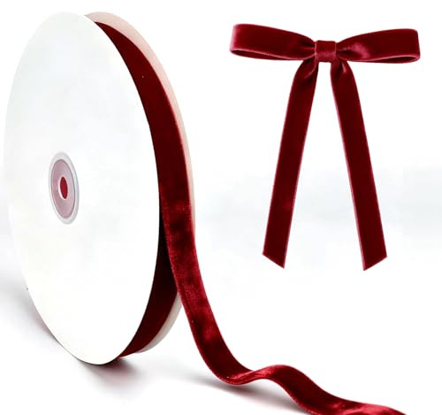 Eopvttge 15mm x 20 Yards Velvet Ribbon Geschenkband Weihnachten, Schleifenband Weinrot, für Weihnachtsbaumschmuck, Geschenkverpackung, Blumensträuße, Weihnachtsdeko Girlande, Schleifen Dekoband