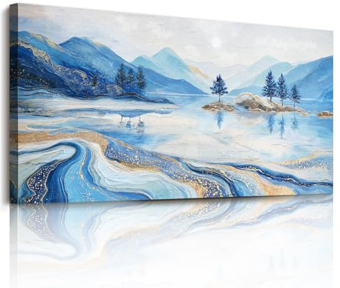 JHHUAMO Tableau Decoration Murale Modern Montagne Doré Chambre 50x100 cm | Paysage Bleu, Impression HD, Artisanat Exquis, Suspension Facile, Utilisation Polyvalente
