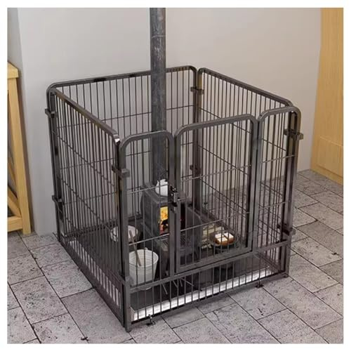 Metal Fireplace Fence Guard 4/6-Panel Pet Safety Gate/Barrier with Door Christmas Tree Fence Hearth Gate for Dog/Cat(Black,70 * 70 * 80cm)