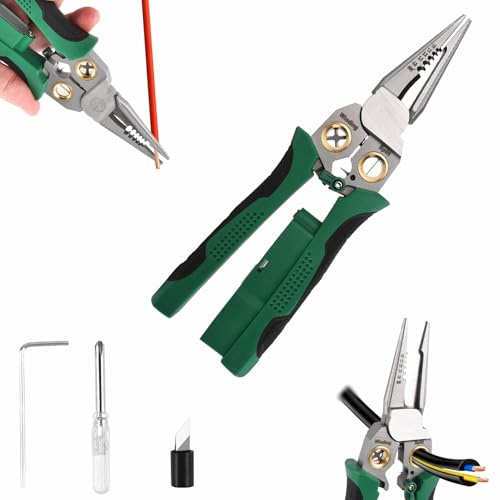 8 in 1 Wire Stripper with Voltage Tester, Electrical Pliers Electricity Measurement Function Wire Stripping Pliers, Cable Stripper Tool & Insulation Knife for Professional Electricians Tools
