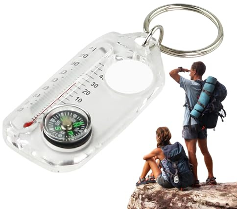 Thermometer-Schlüsselanhänger | Taschen-Überlebe N Skompass | 3-in-1-Leitkompass Für Camping, Wandern, Rucksackreisen, Outdoor-Thermometer
