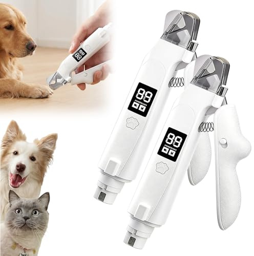 comepew Krallenschere für Hunde, 2026 Neu Die 2-in-1 LED-Krallenschere mit Nagelfeile, Krallenschleifer für Hunde mit LED Batterieanzeige, Hundekrallen Schneider für Hunde, Katzen, Haustier (2PC)